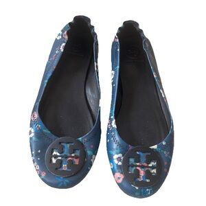 Tory Burch Women’s Blue Paisley Floral Travel Minnie Ballet Flats Size 7.5